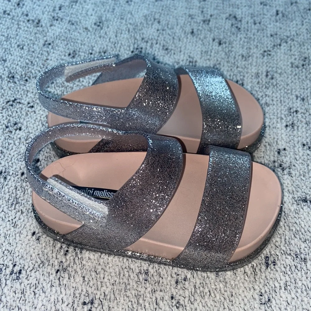 Mini Melissa Girls Glitter Strap Sandals in Sparkling Silver